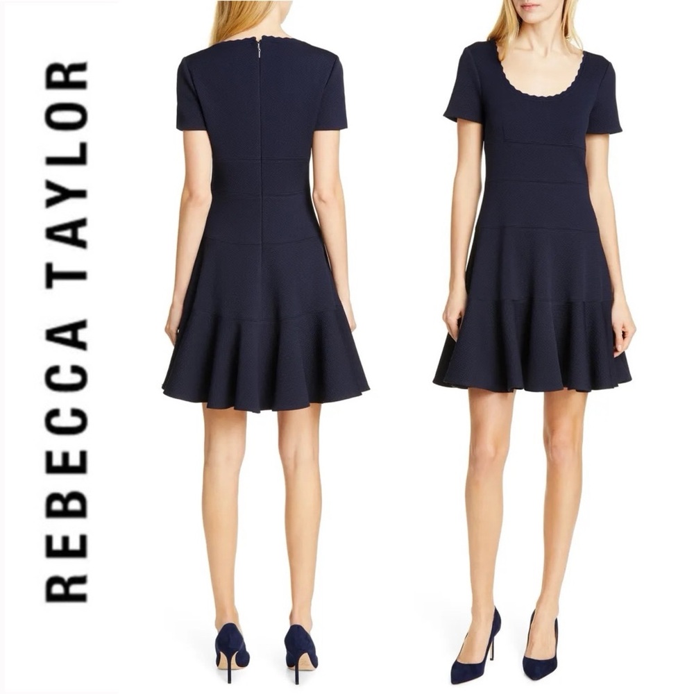 $395 Rebecca Taylor Textured Scallop Fit-&-Flare Dress